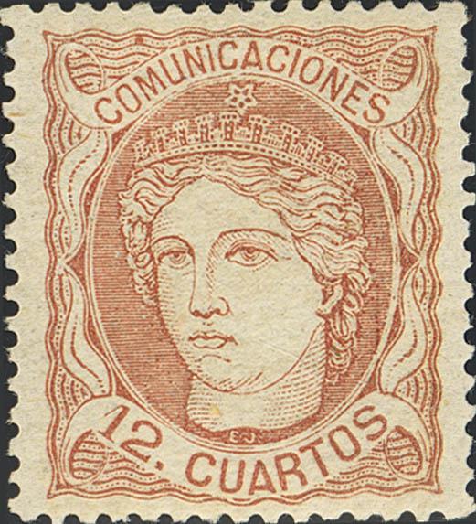 331 - ★ 113. 1870. 12 cuartos castaño. Centraje y color excepcional. PIEZA DE LUJO. Cert. CEM. - 240€