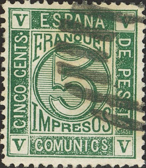 338 - <i class="far fa-dot-circle"></i> 117. 1872. 5 cts verde. MAGNIFICO Y RARISIMO SELLO EN USADO, ES LA PRIMERA VEZ QUE SE OFRECE EN IBERPHIL. Cert. COMEX. - 375€