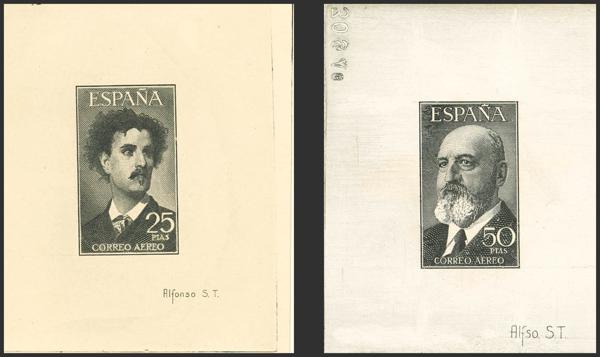 854 - (★) 1164/65P. 1955. 25 pts y 50 pts. PRUEBAS DE PUNZON, en su color definitivo. MAGNIFICAS Y RARISIMAS. - 600€