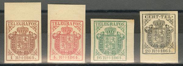 928 - ★ 1/4. 1864. Serie completa, bordes de hoja. Márgenes enormes. MAGNIFICA. Edifil 2026: 1.115 Euros - 300€