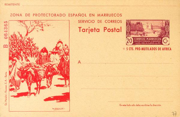 1218 - (★) EP77. 1944. 20 cts + 5 cts lila y rojo sobre Tarjeta Entero Postal (Serie B, Tipo I). MAGNIFICA Y RARA. - 65€