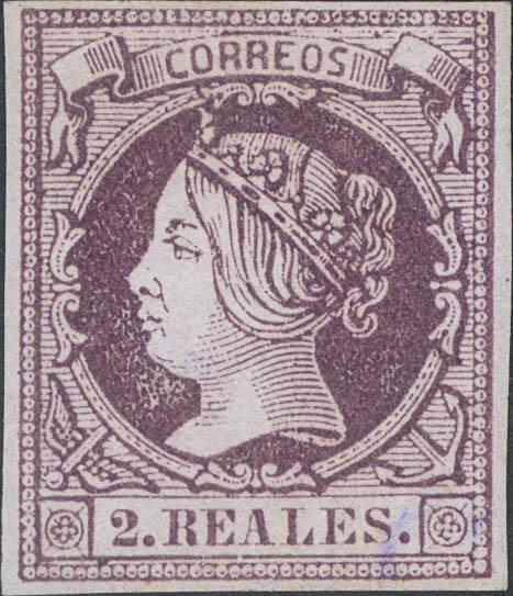 233 - (★) 56. 1860. 2 reales lila. Color instenso. MAGNIFICO. Cert. CEM. - 160€